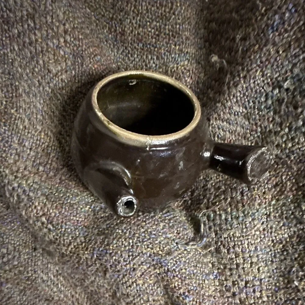 Vintage Japanese Yokode Kyusu Side-Handle Teapot Body Brown Glaze Stoneware MCM